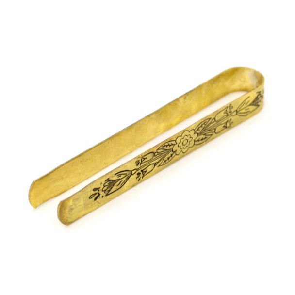 Brass Incense tongs with floral engraving 