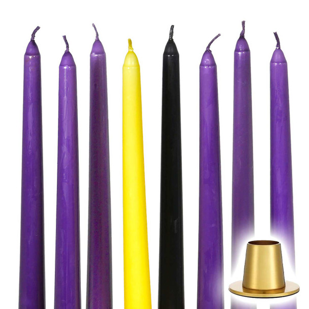 Set of Lenten candles with purple, gold, and black colors for Orthodox Festal Wreath.