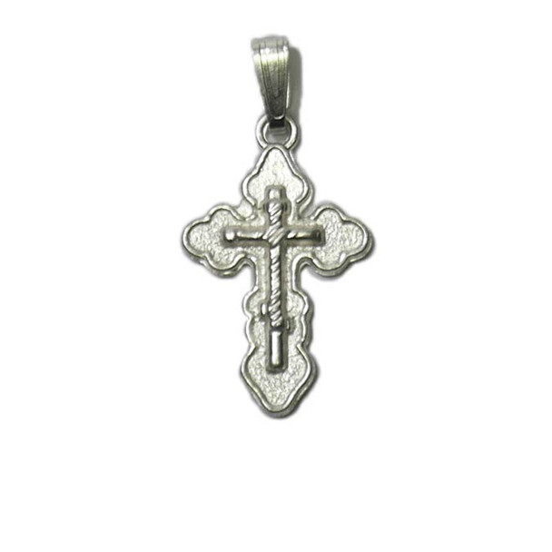 Small Orthodox three-bar baptismal cross in German silver, includes velvet gift bag Small Orthodox three-bar baptismal cross in German silver, includes velvet gift bag
