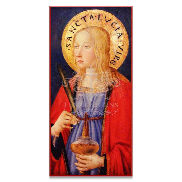 Historic Western icon of the Virgin Martyr Lucy, patroness of eye sight and the blind, handcrafted by Legacy Icons.