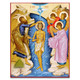 Beautiful Byzantine Orthodox icon of Theophany (Epiphany) depicting Christ attended by angels and baptized by St. John the Forerunner