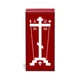 The cross of Golgotha shown in white against a red ground