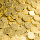 A pile of chocolate coins imprinted with St. Nicholas.