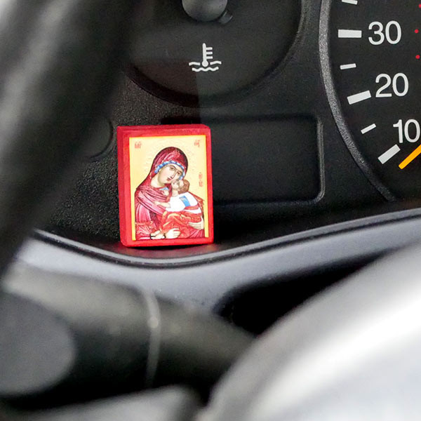 Christ and theotokos micro icon on dash