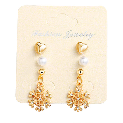 European And American New Diamond Snowflake Earrings Creative Christmas Gift Love Pearl Snowflake Ear Stud