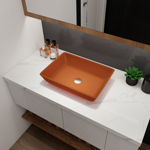 Tempered Glass Matte Bathroom Vessel Sink, Rectangle Bathroom Basin (Tempered Glass Matt Tea)