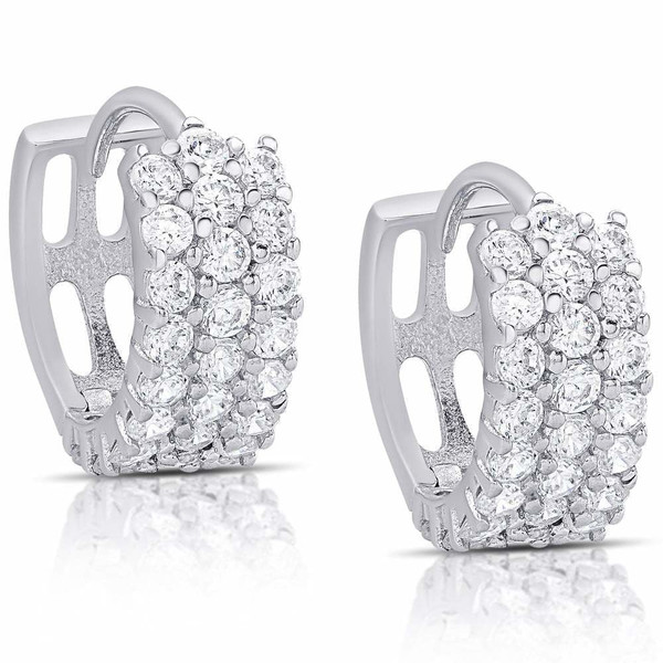 Dolce Giavonna Sterling Silver CZ Hoop Earrings