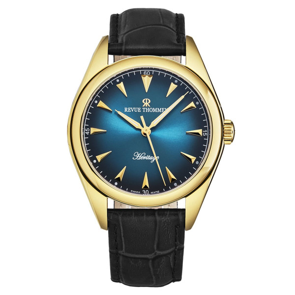 Revue Thommen Men's 'Heritage' Blue Dial Black Leather Strap Automatic Watch 21010.2515