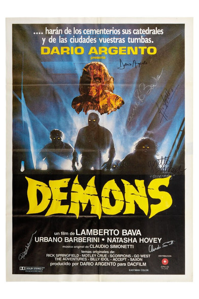 DEMONS: SIGNED BY 6 FILMMAKERS AND CAST-SIGNED SPANISH FILM POSTER 2 COA's