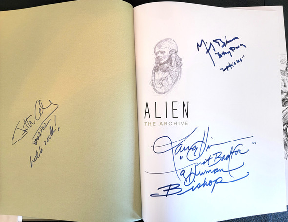 SIGNED Alien The Archive Book by Corporal Hicks (Biehn), Bishop (Henriksen), Private Vasquez (Goldstein) Hardcover 1st edition Book