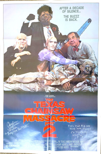 SIGNED Texas Chainsaw Massacre 2 movie poster by Caroline Williams  and Bill Moseley