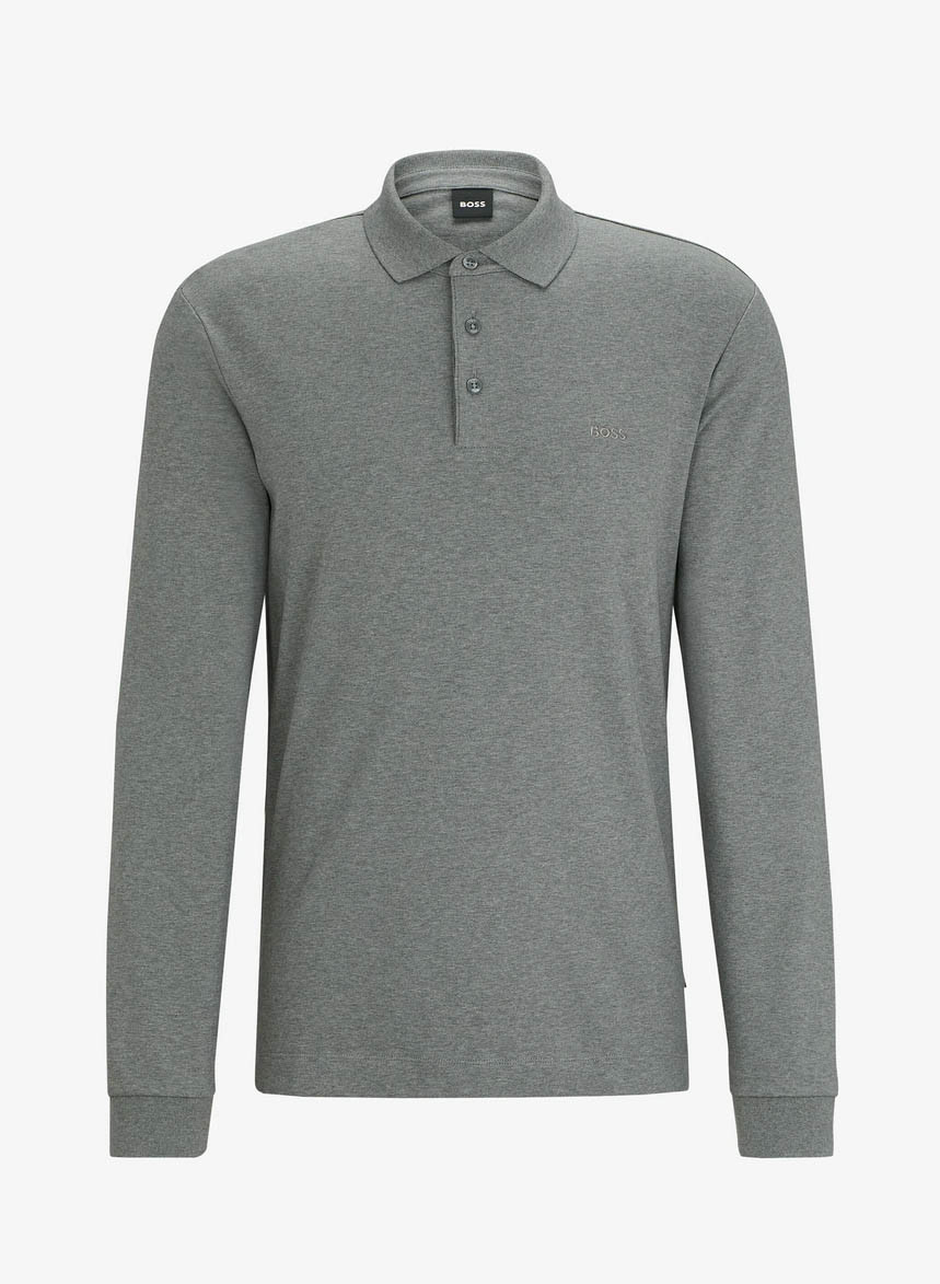 Hugo Boss Mens Polo Shirt BOSS Pado 30 Long Sleeve Polo in Grey