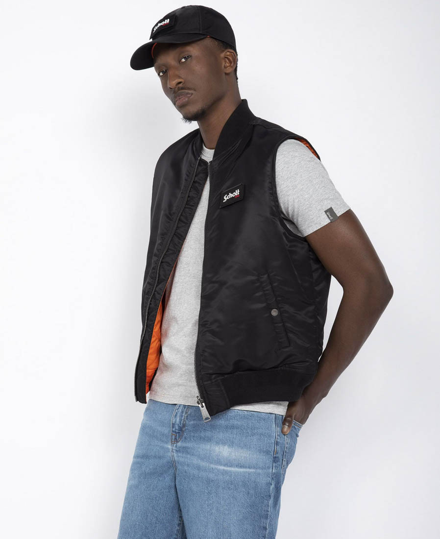 Schott Mens Gilet MA-1 Bomber Vest in Black