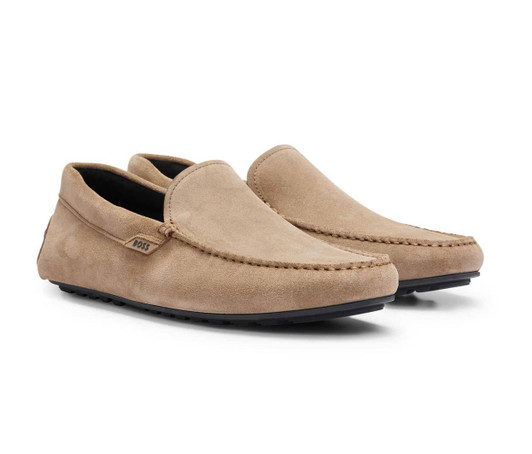 Hugo Boss Mens Shoes Noel Suede Moccasin BOSS Loafers in Beige