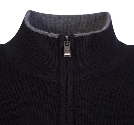 Hugo Boss Mens Sweater Marlo Zip Neck BOSS Wool Jumper in Black