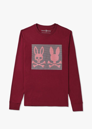 Psycho Bunny Mens Long Sleeve T-Shirt Chicago Tee in Burgundy