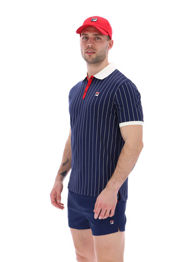 Fila Mens Polo Shirt BB1 Striped 80's Polo in Fila Navy / Red