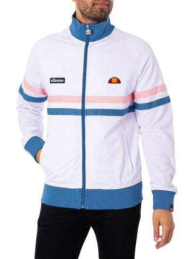 Ellesse Mens Track Jacket Rimini 80's Track Top in White / Light Blue / Pink