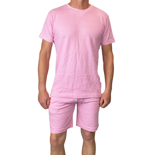 Mens T Shirt & Shorts Waffle Set Pink Size Large