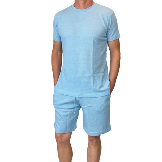 Mens T Shirt Shorts Tracksuit Waffle Set Blue Small RRP £50 Boohoo Man