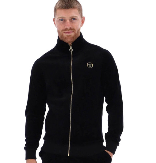 Sergio Tacchini Mens Track Top Court Tip Velour Track Jacket in Black