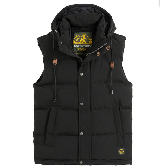 Superdry Mens Jacket Everest Hooded Puffer Gilet in Black