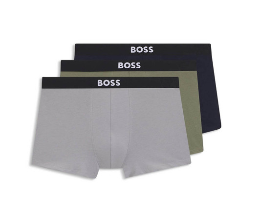 BOSS Mens 3 Pack Boxer Shorts Boss Cotton Trunks in Navy / Grey / Khaki