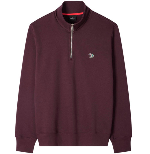 Paul Smith Mens Sweatshirt Zebra Badge Zip Neck Jumper in Maroon