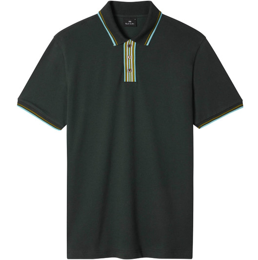 Paul Smith Mens Polo Shirt Stripe Tipped Collar Polo in Green