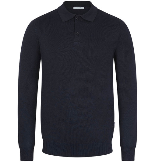 Seinse Polo Shirt Mens Long Sleeve Knit Polo in Navy Blue