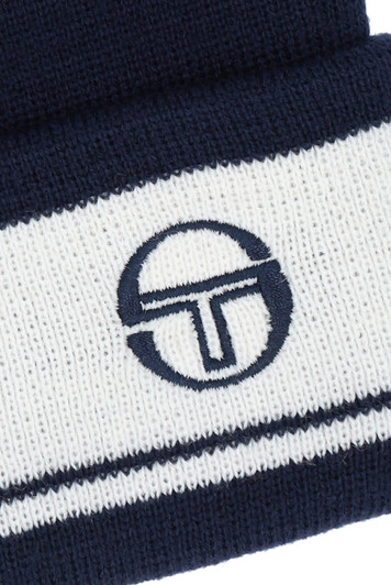 Sergio Tacchini Mens Beanie Sellarz Jaquard Striped Hat in Maritime Blue One Size