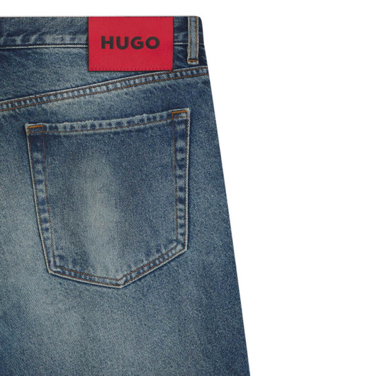 HUGO Mens Jeans Hugo Boss 634 Rip Repair Tapered Jean in Antique Washed Blue