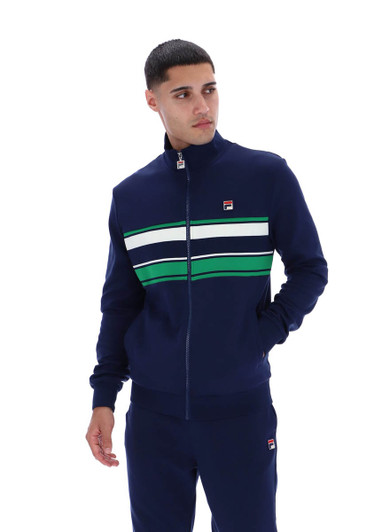 FILA Mens Track Jacket Vinnie Cut Sew Track Top in Fila Navy / Green