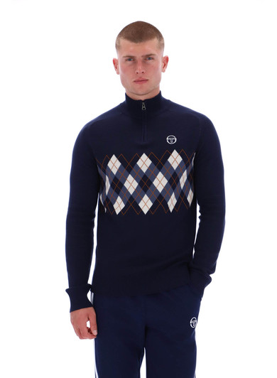Sergio Tacchini Mens 1/4 Zip Knitted Jumper Sangro in Maritime Blue