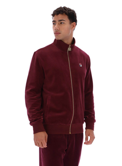 Fila Track Jacket Mens Velour Nero Track Top in Burgundy