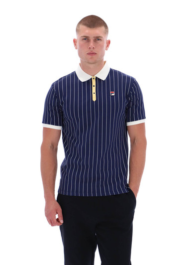 Fila Polo Shirt Mens FILA BB1 Classic Vintage Striped Polo in FILA Navy / Raffia / Gardenia