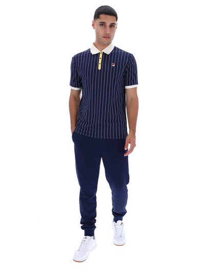 Fila Polo Shirt Mens FILA BB1 Classic Vintage Striped Polo in FILA Navy / Raffia / Gardenia