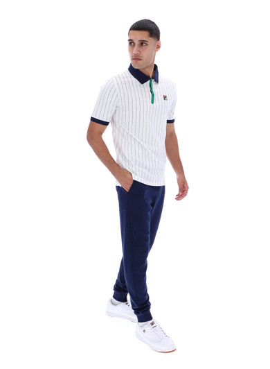 Fila Polo Shirt Mens FILA BB1 Classic Vintage Striped Polo in White / Green / FILA Navy