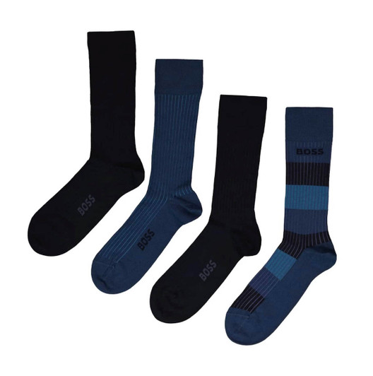 BOSS Mens Socks Hugo Boss Gift Boxed Regular Length 4 Pack Socks in Dark Blue