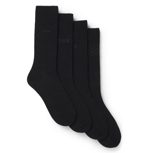 BOSS Mens Socks Hugo Boss Gift Boxed Regular Length 4 Pack Socks in Black