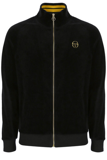 Sergio Tacchini Track Jacket Mens Velour Court Track Top in Black