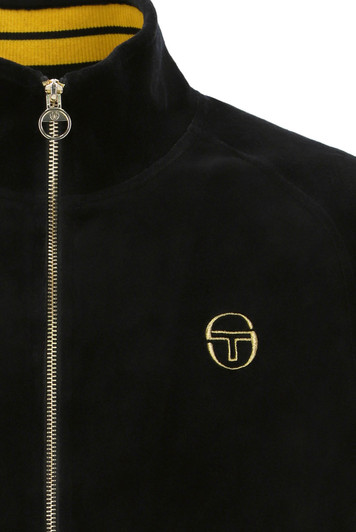 Sergio Tacchini Track Jacket Mens Velour Court Track Top in Black