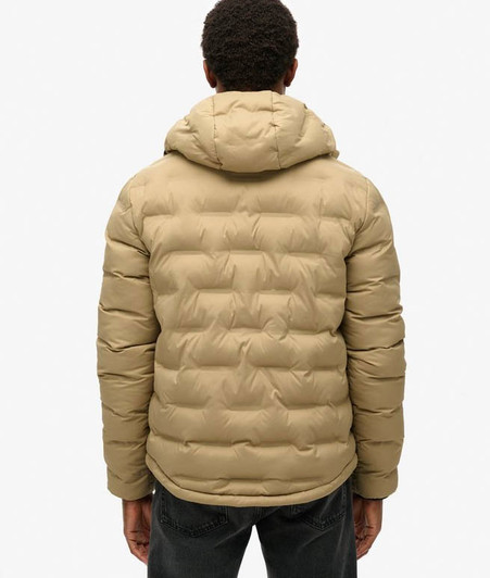 Superdry Mens Jacket Hooded Quilted Puffer Coat in Canyon Sand Brown