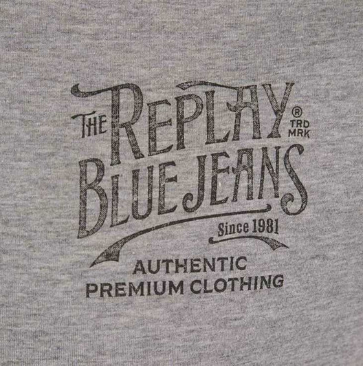 Replay Mens T-Shirt Distressed Lettering Tee in Grey