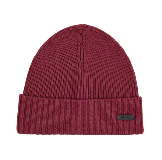 BOSS Mens Beanie Hat Hugo Boss Fati Ribbed Virgin Wool in Dark Red