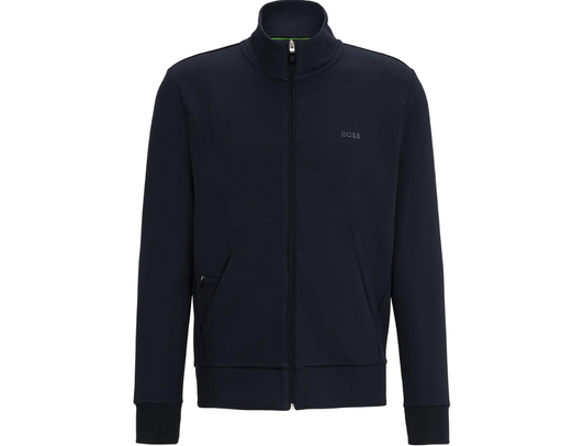 BOSS Mens Zip Up Track Jacket Hugo Boss Skaz Stretch Cotton Top in Dark Blue