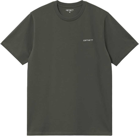 Carhartt Wip Mens T-Shirt Script Embroidered Tee in Optunia Green / White