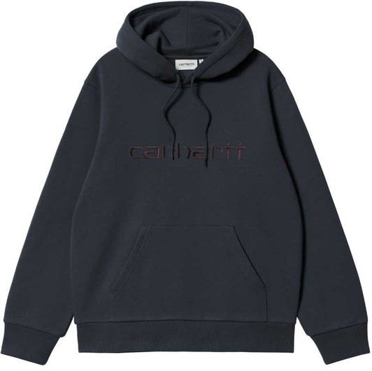 Carhartt Wip Mens Hoodie Script Embroidered Hooded Top in Deep Night Palisander