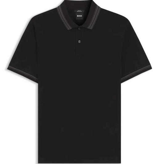 BOSS Mens Polo Shirt Hugo Boss H Phillipson 202 Contrast Tipping Mercerised Cotton Pique in Black