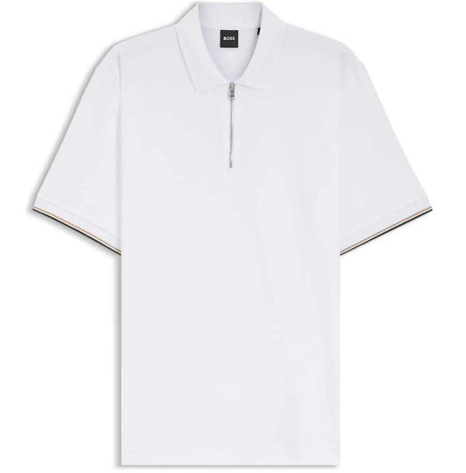 BOSS Mens Polo Shirt Hugo Boss C PEI 04 Zip Neck Pique in White